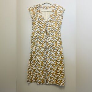 Anthropologie Porridge Dress in White and Mustard Wave Print